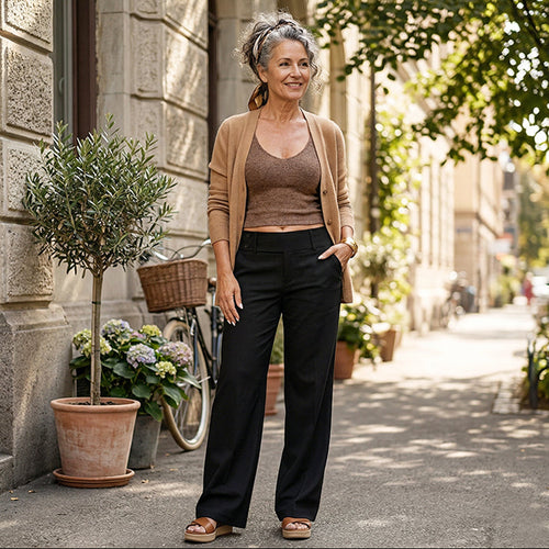 Women’s Low Rise Flare Trousers Mid Waist Wide Leg Casual Dress Pants