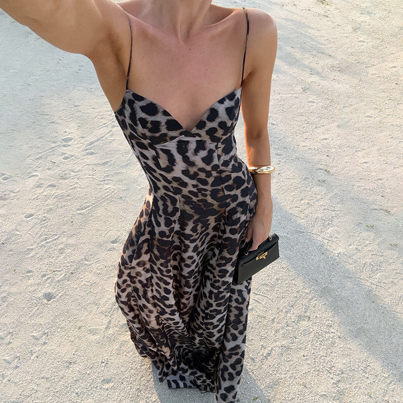 Women’s Leopard Print Maxi Dress with Sweetheart Balconette Bodice