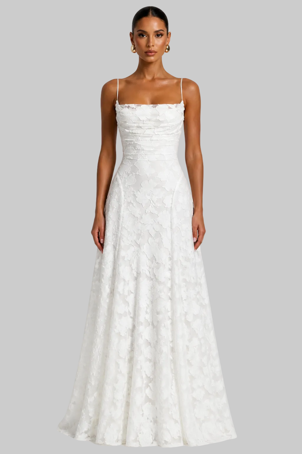 Women’s Maxi Dress with Cami Straps and Floral Brocade Texture