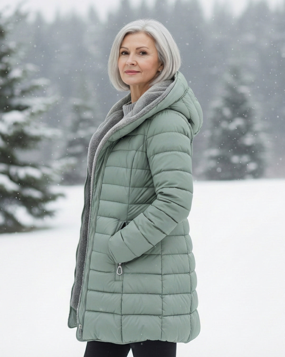 Women's Long Puffer Coat With Fleece-Lined Hood