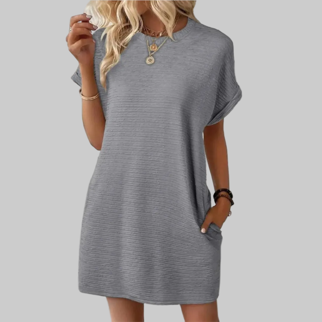 Women's T-Shirt Mini Dress Crew Neck Short Sleeve Textured Shift