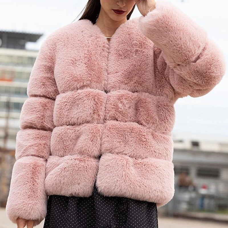 Women's Faux Fur Puffer Jacket with Ribbed Cuffs