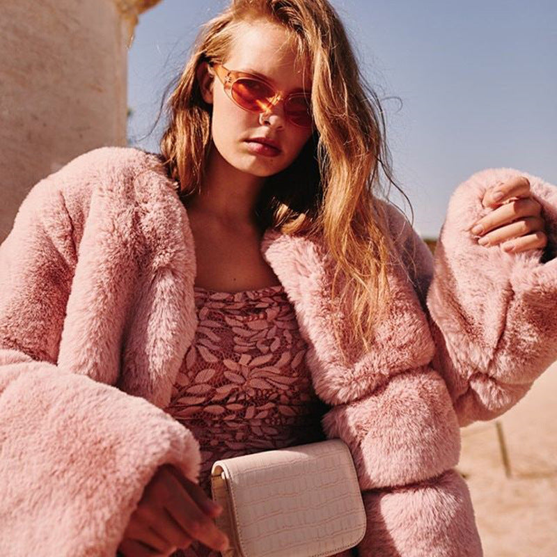 Women's Faux Fur Puffer Jacket with Ribbed Cuffs