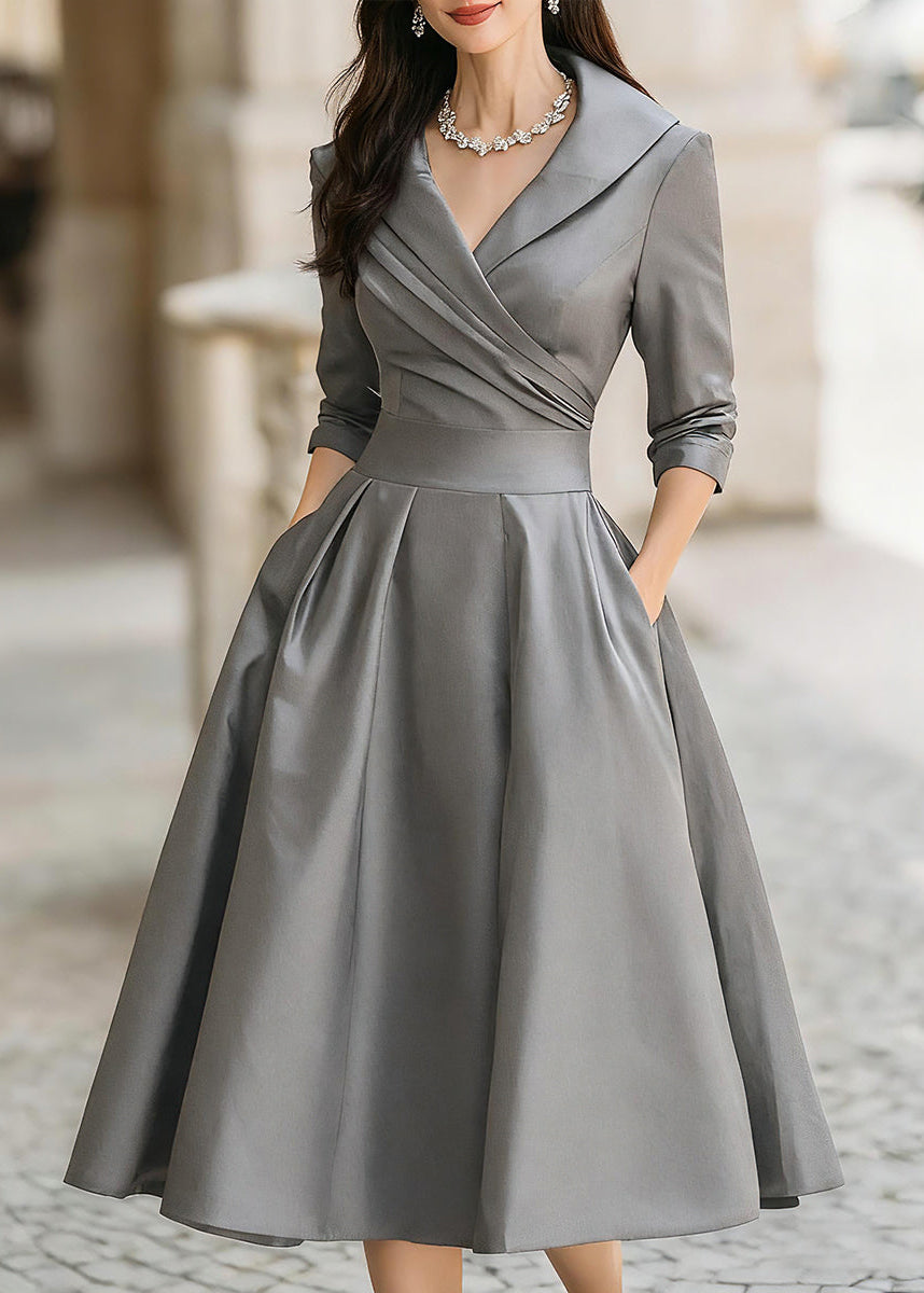 Ceylan Women’s Satin Midi Dress with Draped Collar and Pockets