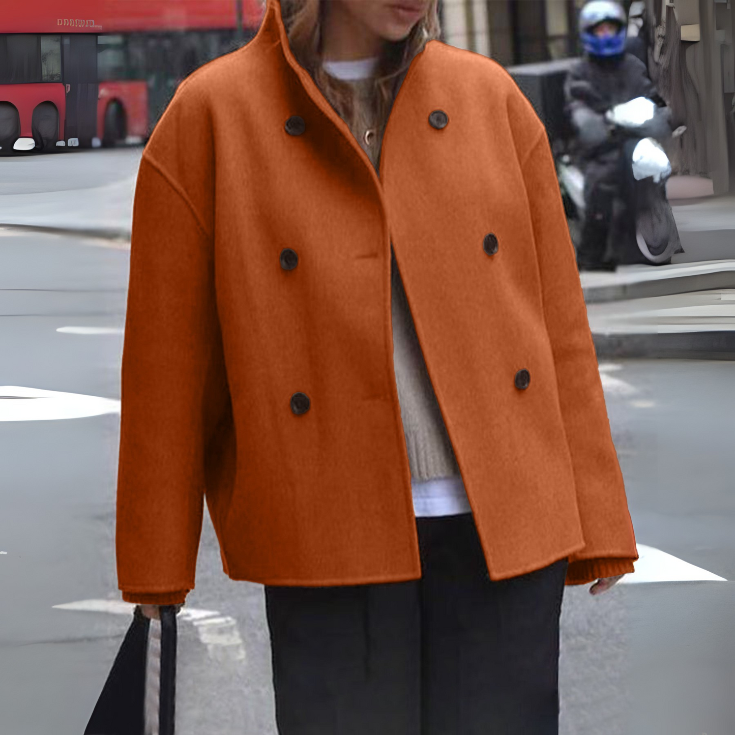 Women’s Double-Breasted Wool Blend Short Coat Oversized Boxy Peacoat