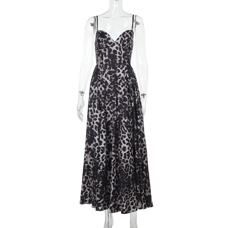 Women’s Leopard Print Maxi Dress with Sweetheart Balconette Bodice