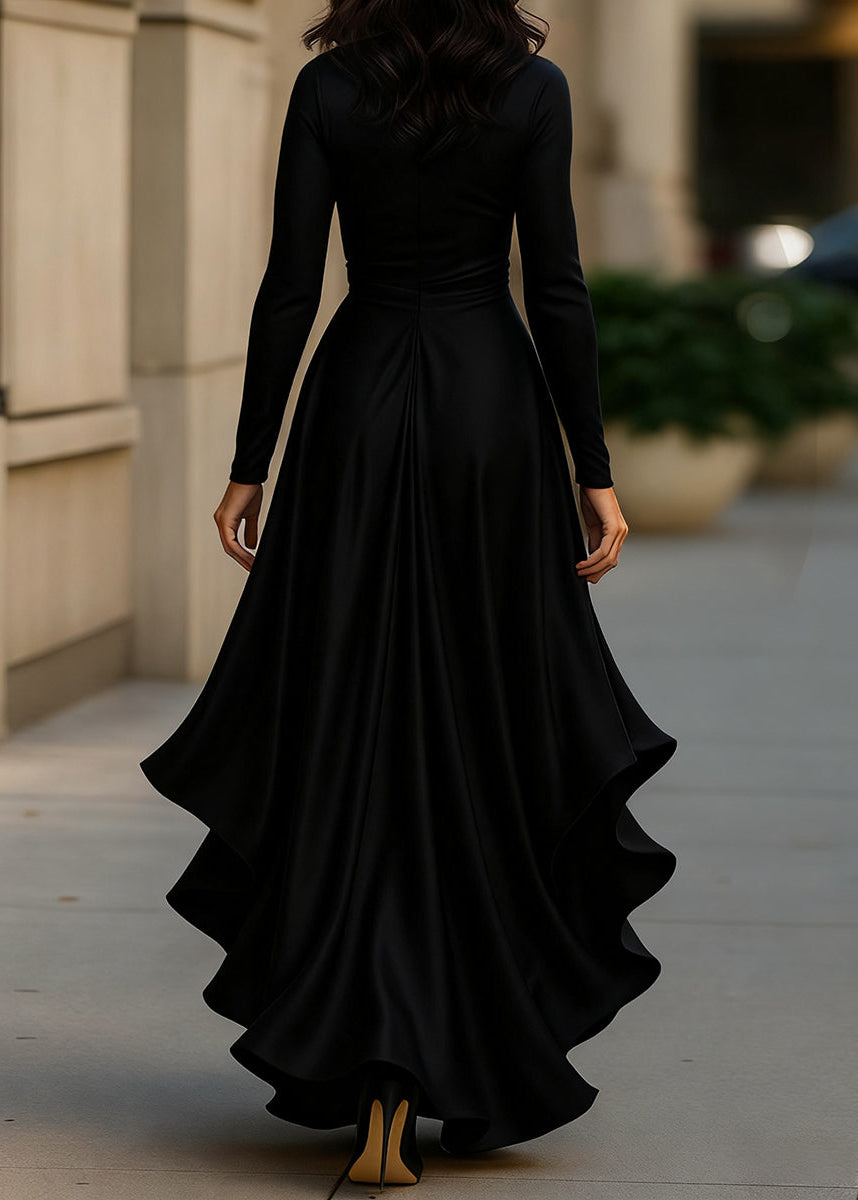 Ceylan Women's Satin Wrap Dress High Low Ruffle Detail