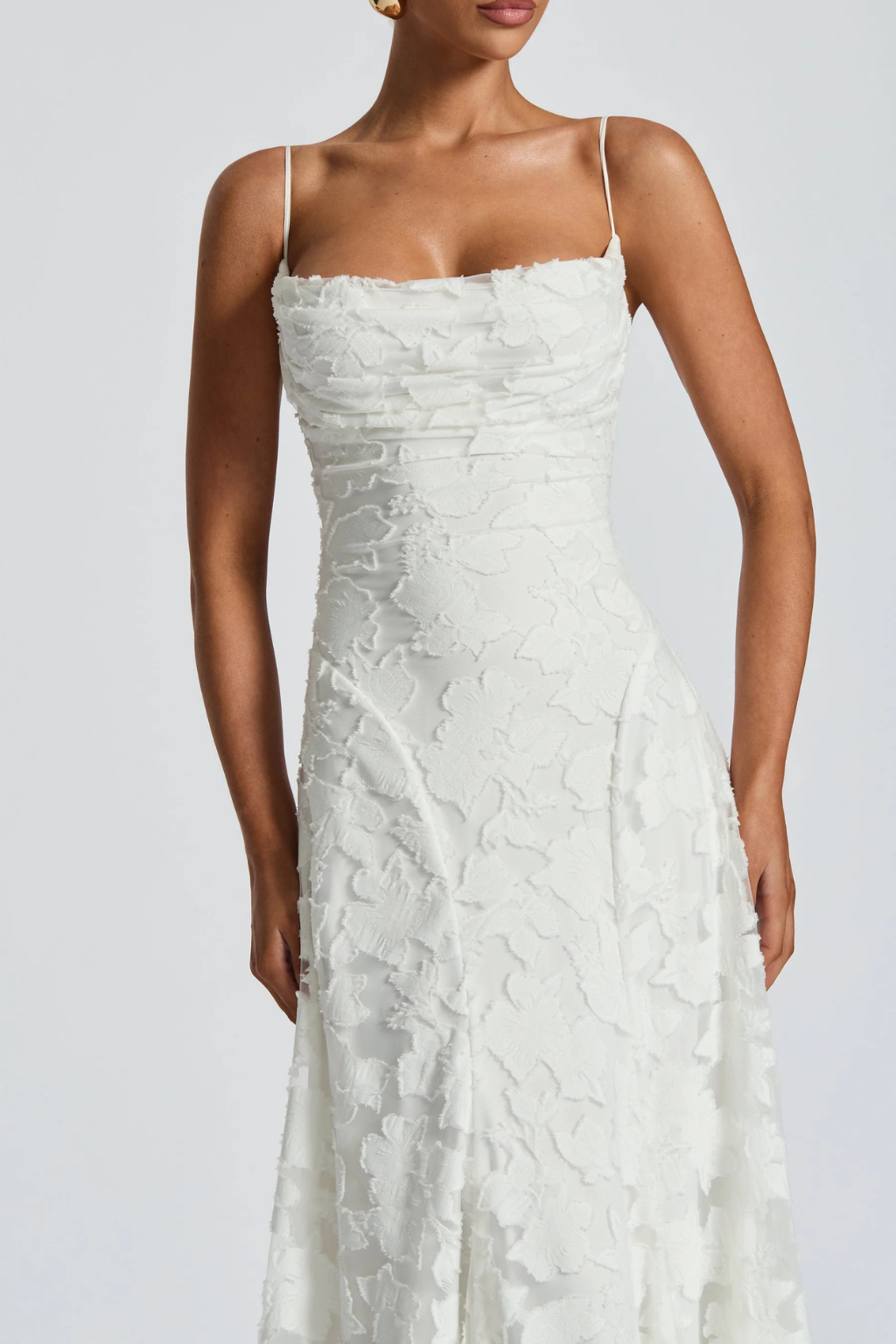 Women’s Maxi Dress with Cami Straps and Floral Brocade Texture