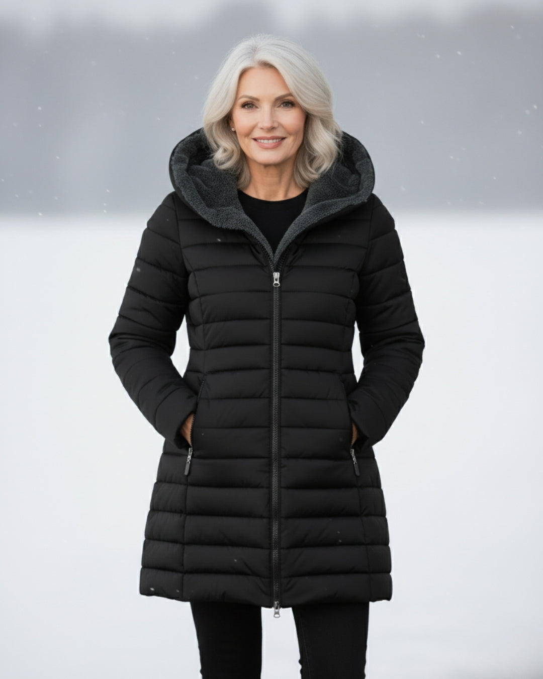 Women's Long Puffer Coat With Fleece-Lined Hood