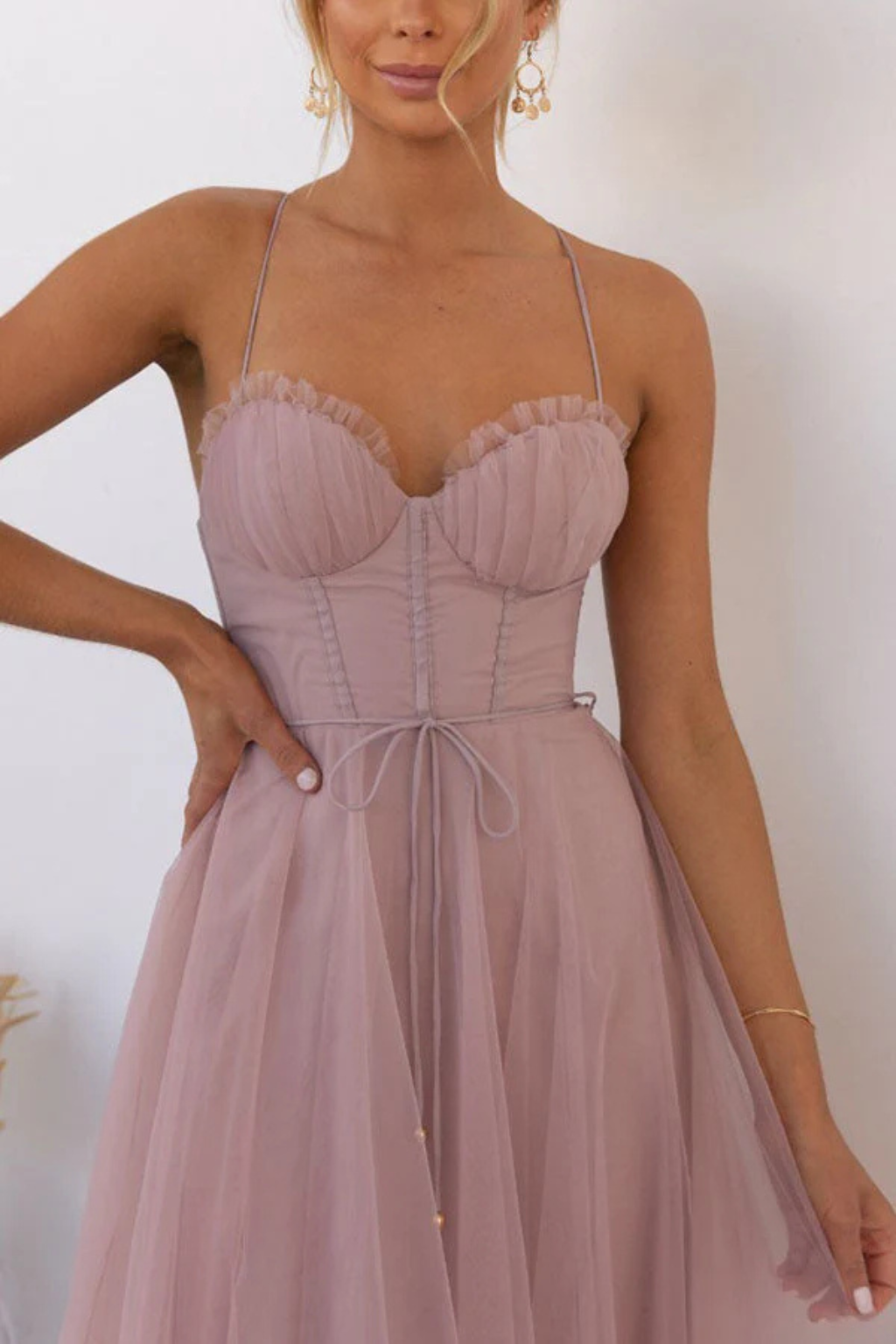 Women’s Midi Dress Corset Bodice Pleated Tulle Skirt