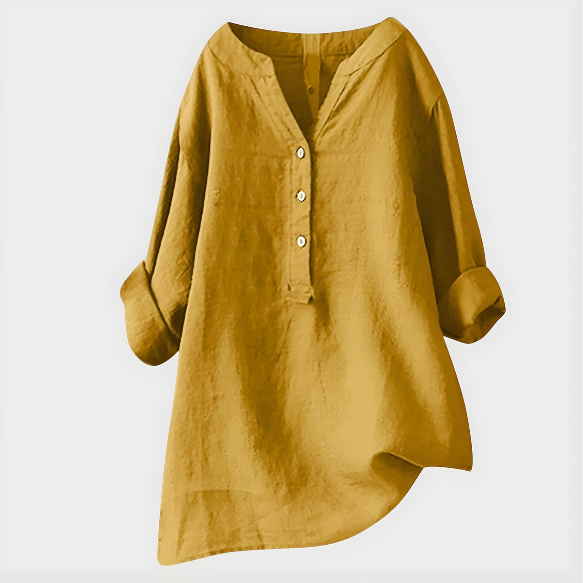 Women's Linen-Cotton Oversized Tunic With V-Neck Button Placket