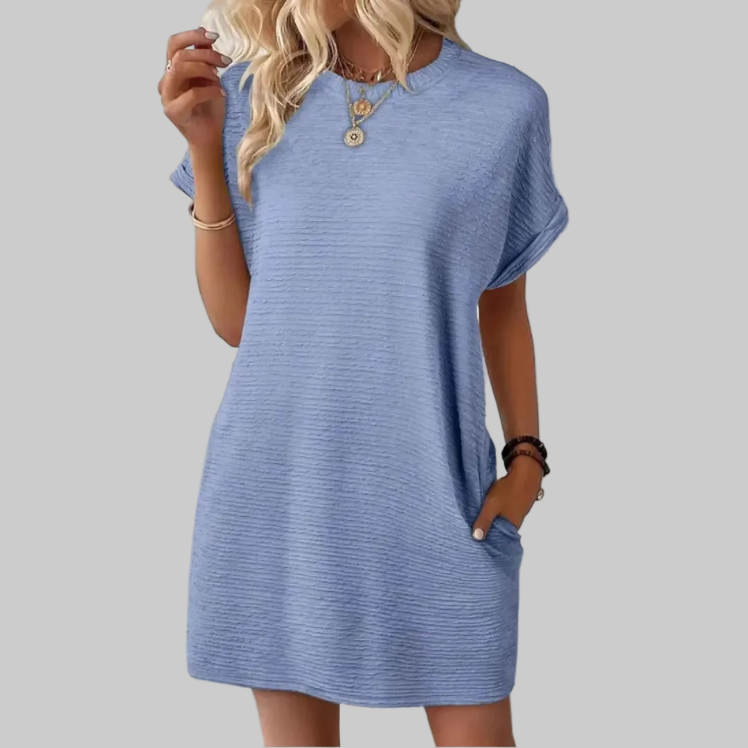 Women's T-Shirt Mini Dress Crew Neck Short Sleeve Textured Shift