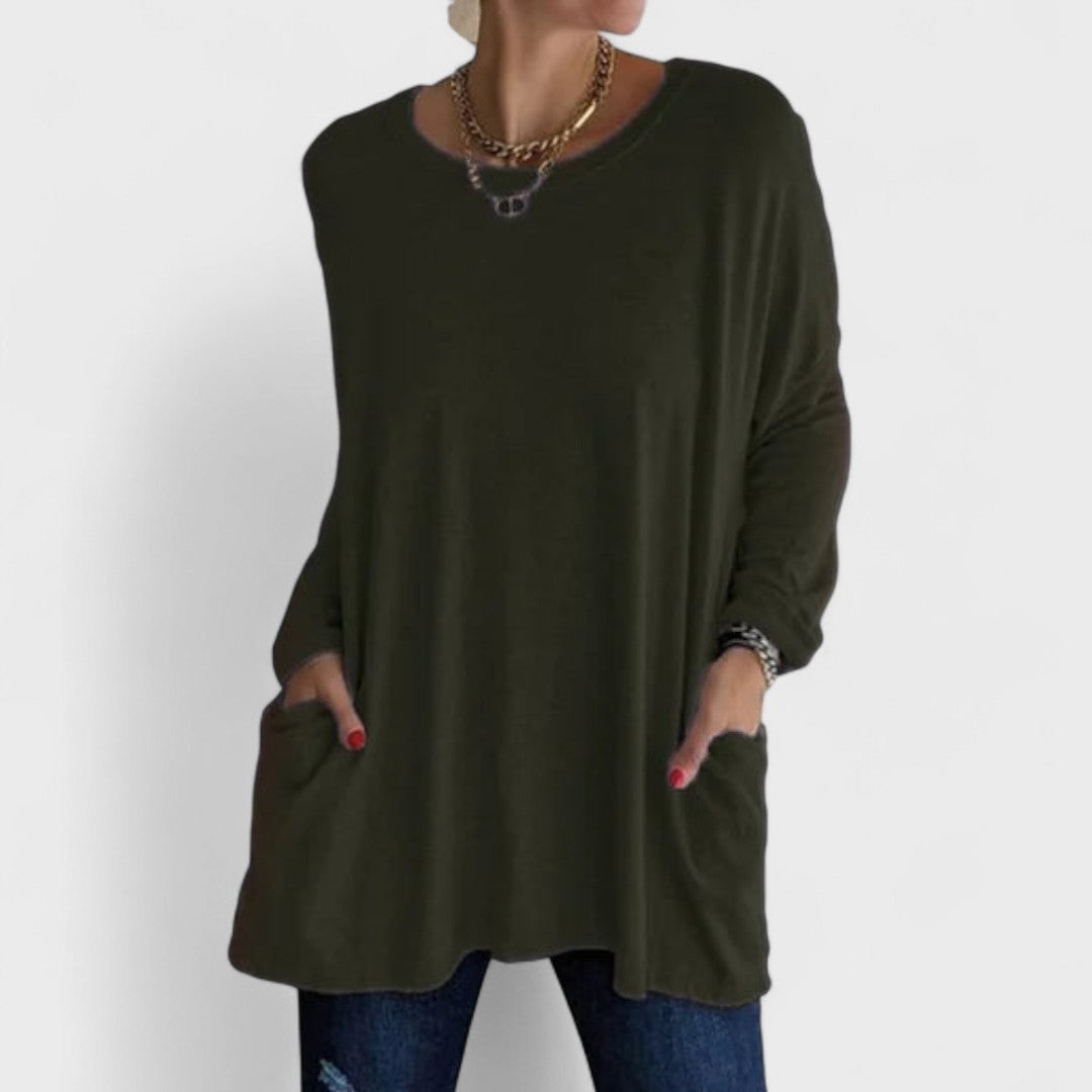 Women's Oversized V-Neck Tunic With Side Pockets