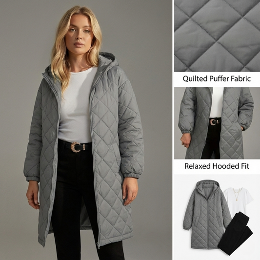 Ceylan Women’s Long Quilted Coat with Hood
