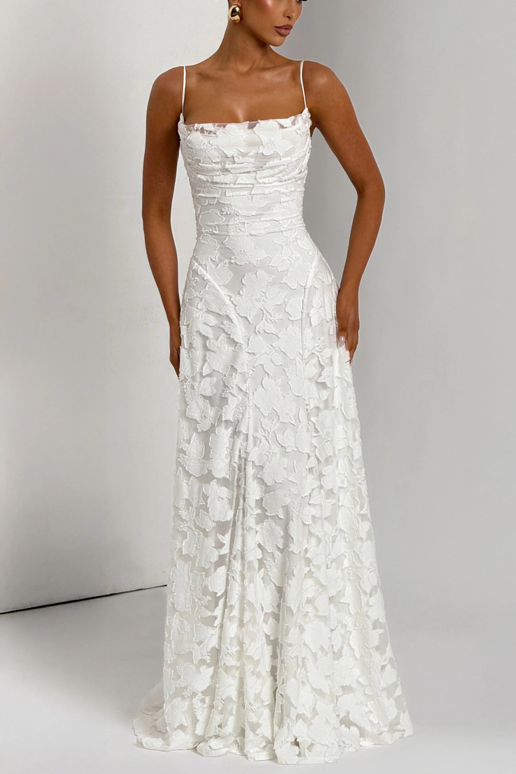 Women’s Maxi Dress with Cami Straps and Floral Brocade Texture