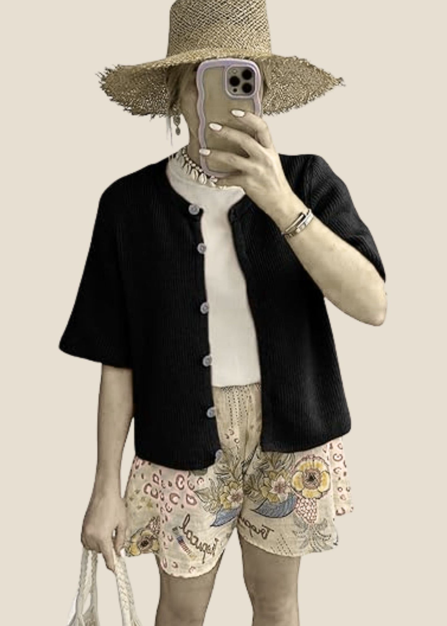 Women’s Short Sleeve Knit Cardigan with Ribbed Texture and Button-Down Front
