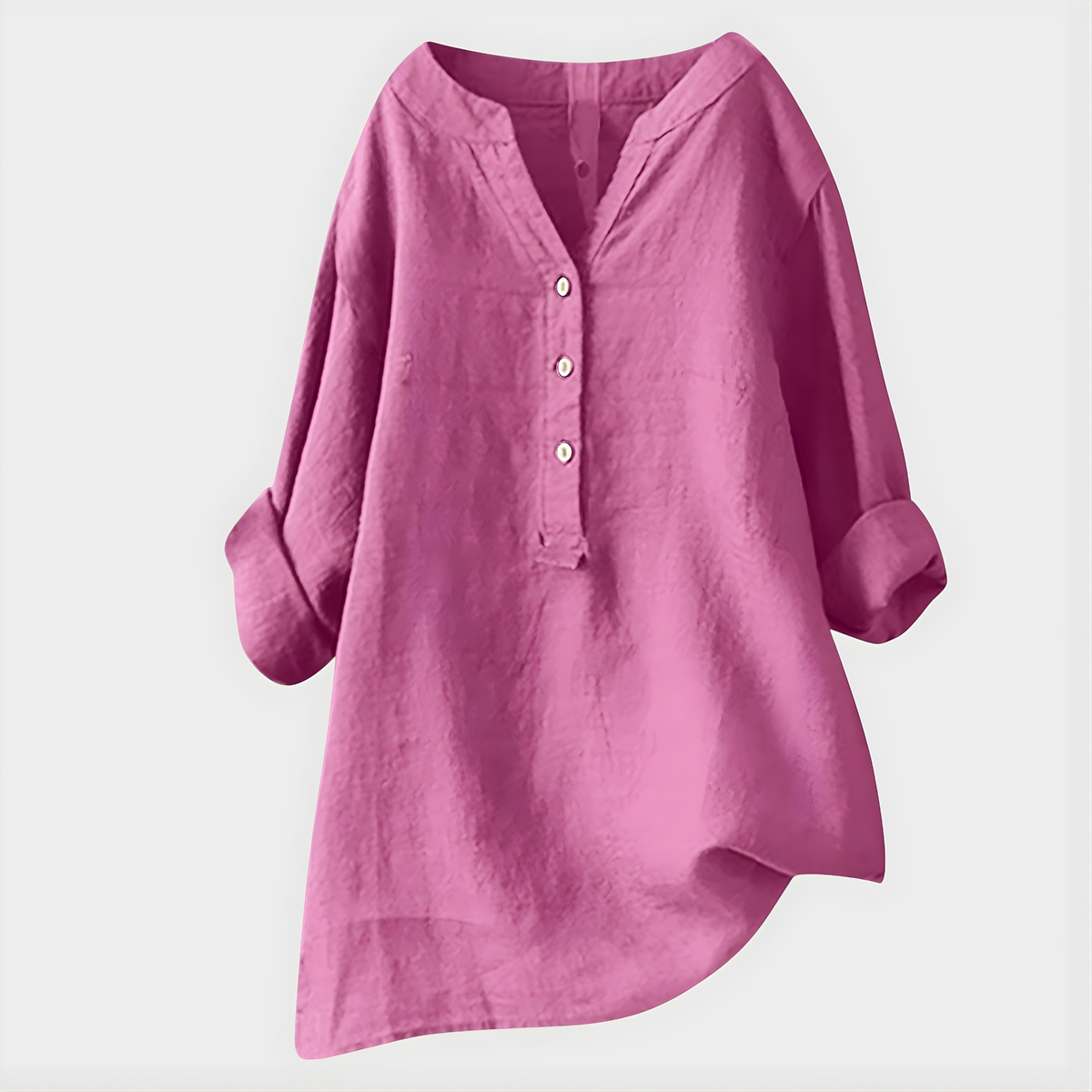 Women's Linen-Cotton Oversized Tunic With V-Neck Button Placket