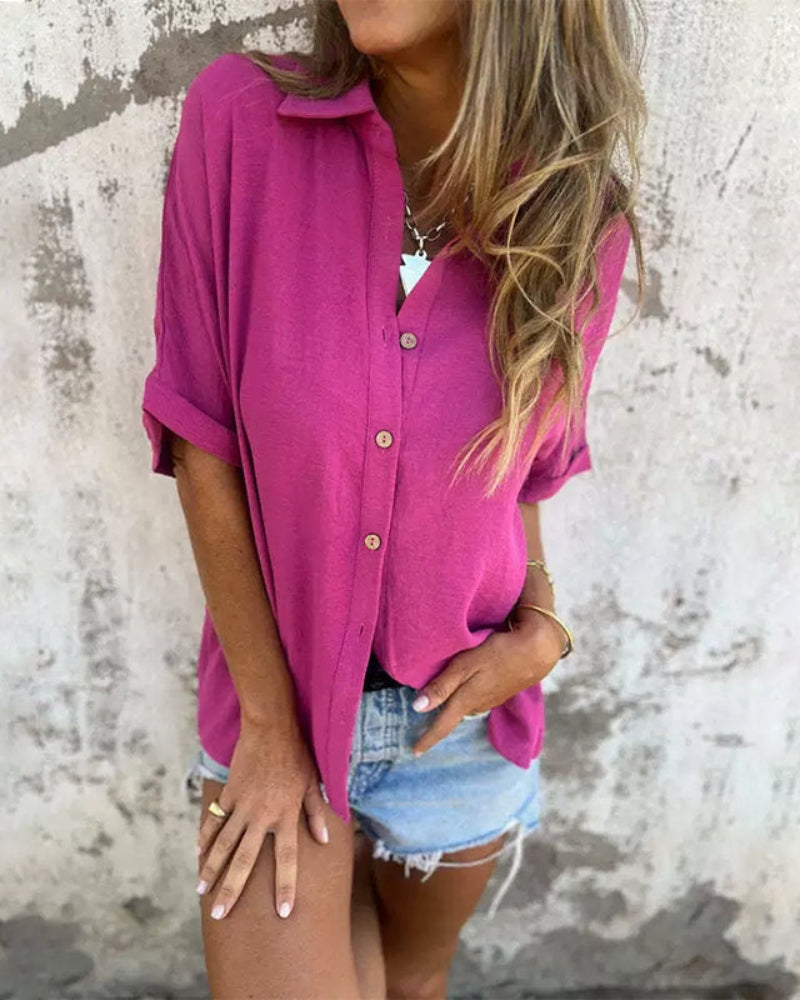 Women¡¯s Button Down Shirt with Half Sleeves and Relaxed Fit