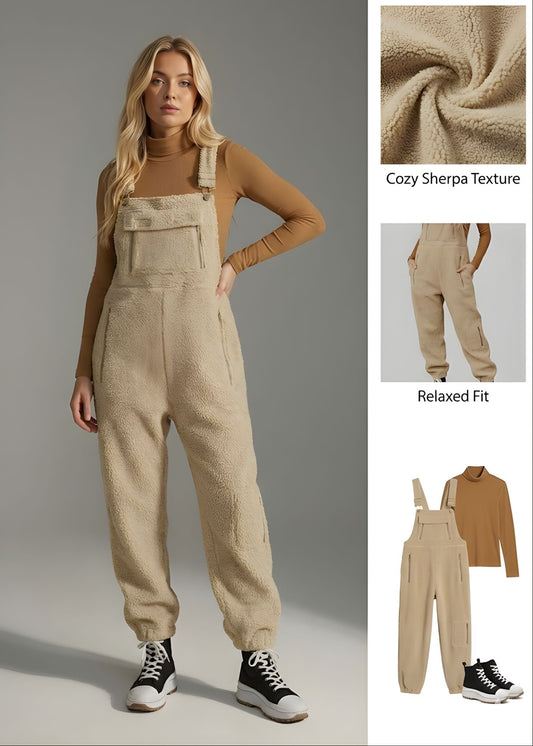 Ceylan Women’s Fleece Thermal Overalls with Zippered Pockets