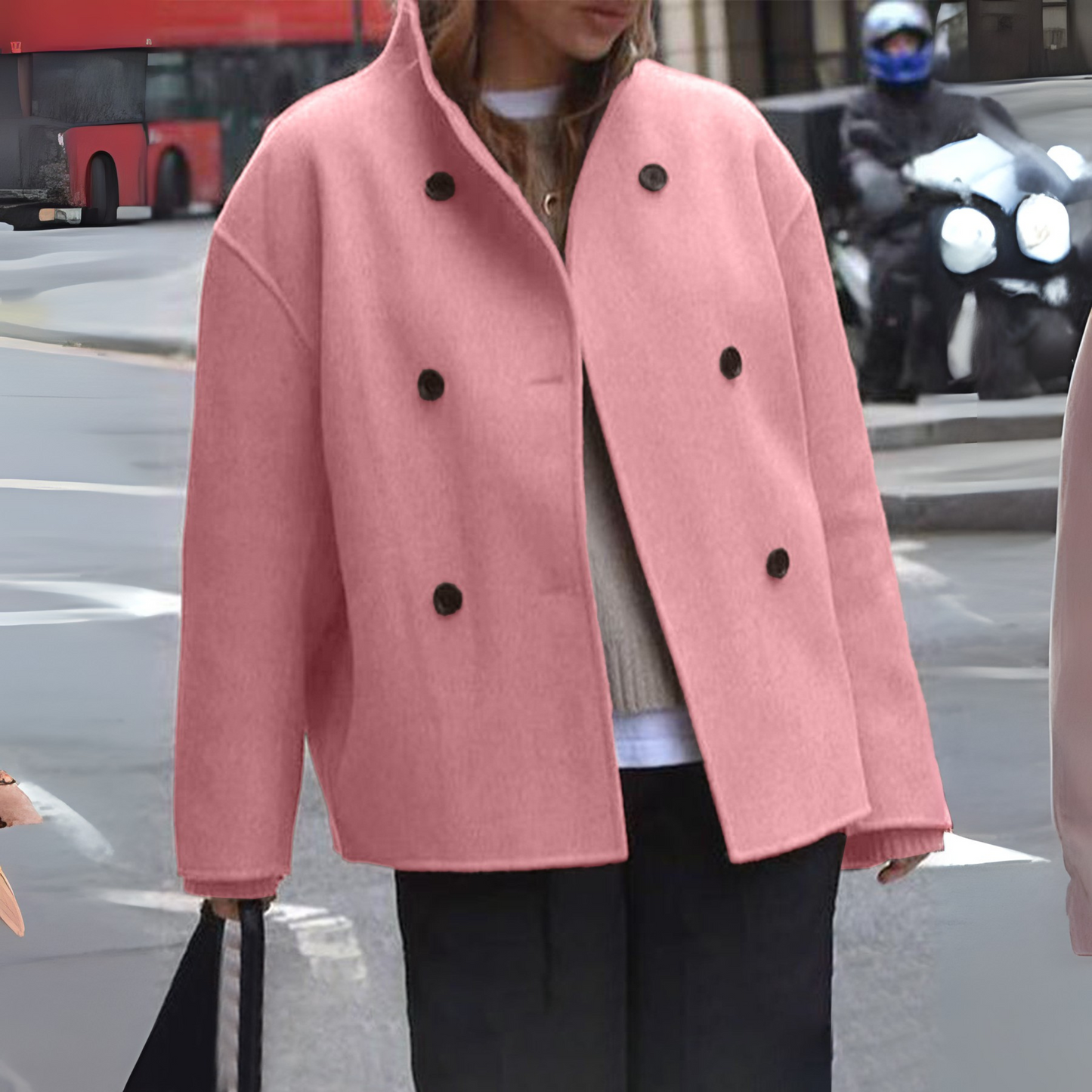 Women’s Double-Breasted Wool Blend Short Coat Oversized Boxy Peacoat