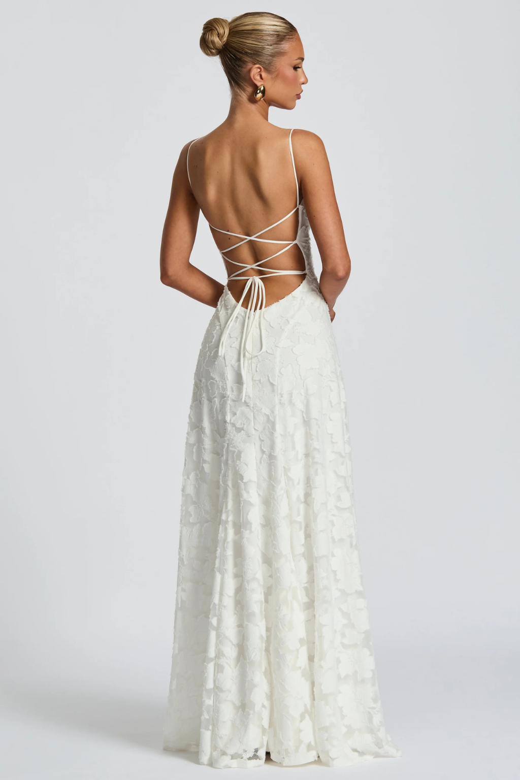 Women’s Maxi Dress with Cami Straps and Floral Brocade Texture