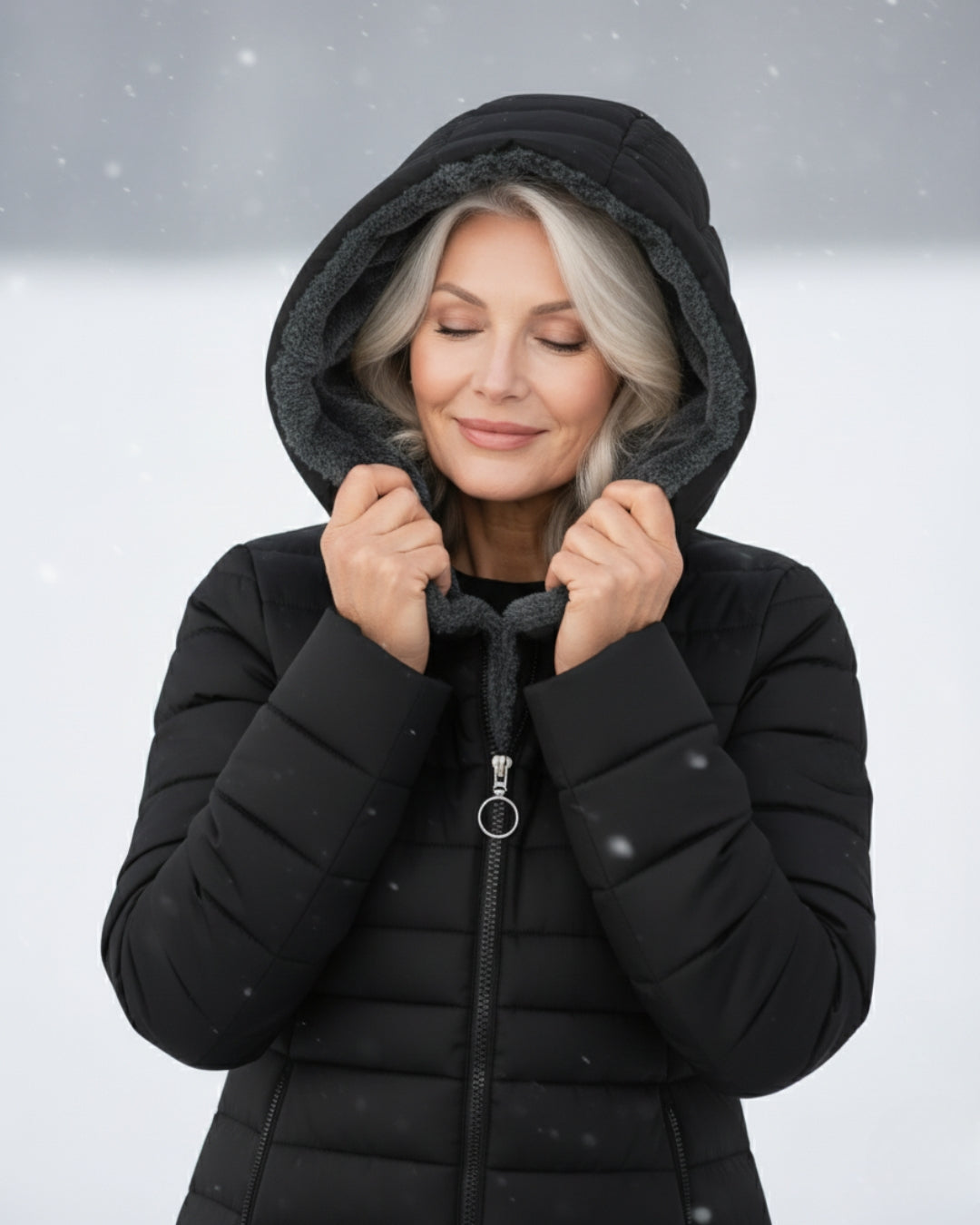 Women's Long Puffer Coat With Fleece-Lined Hood