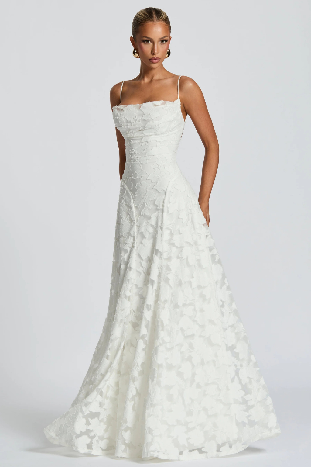 Women’s Maxi Dress with Cami Straps and Floral Brocade Texture