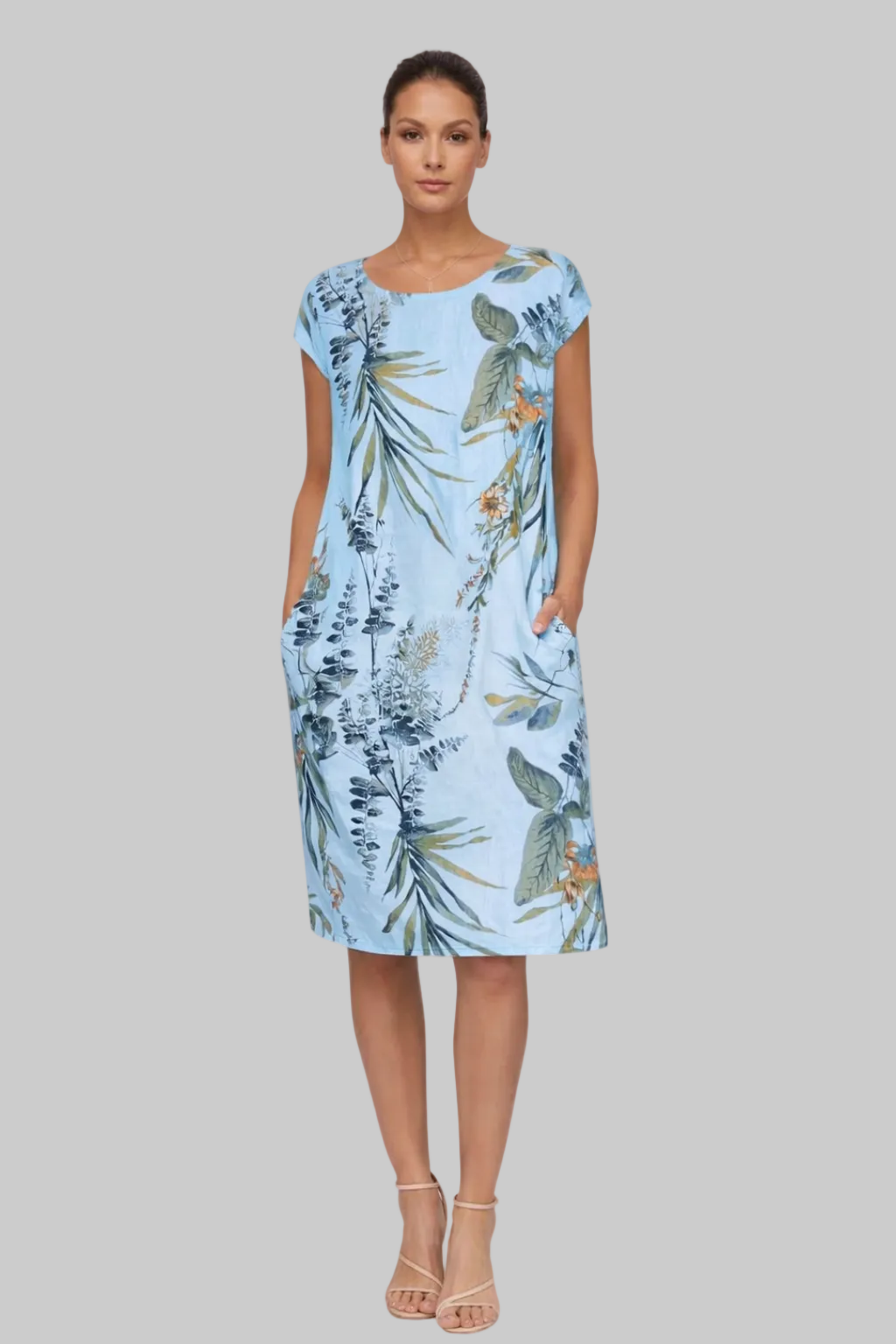 Women’s Shift Dress with Botanical Print and Hidden Side Pockets
