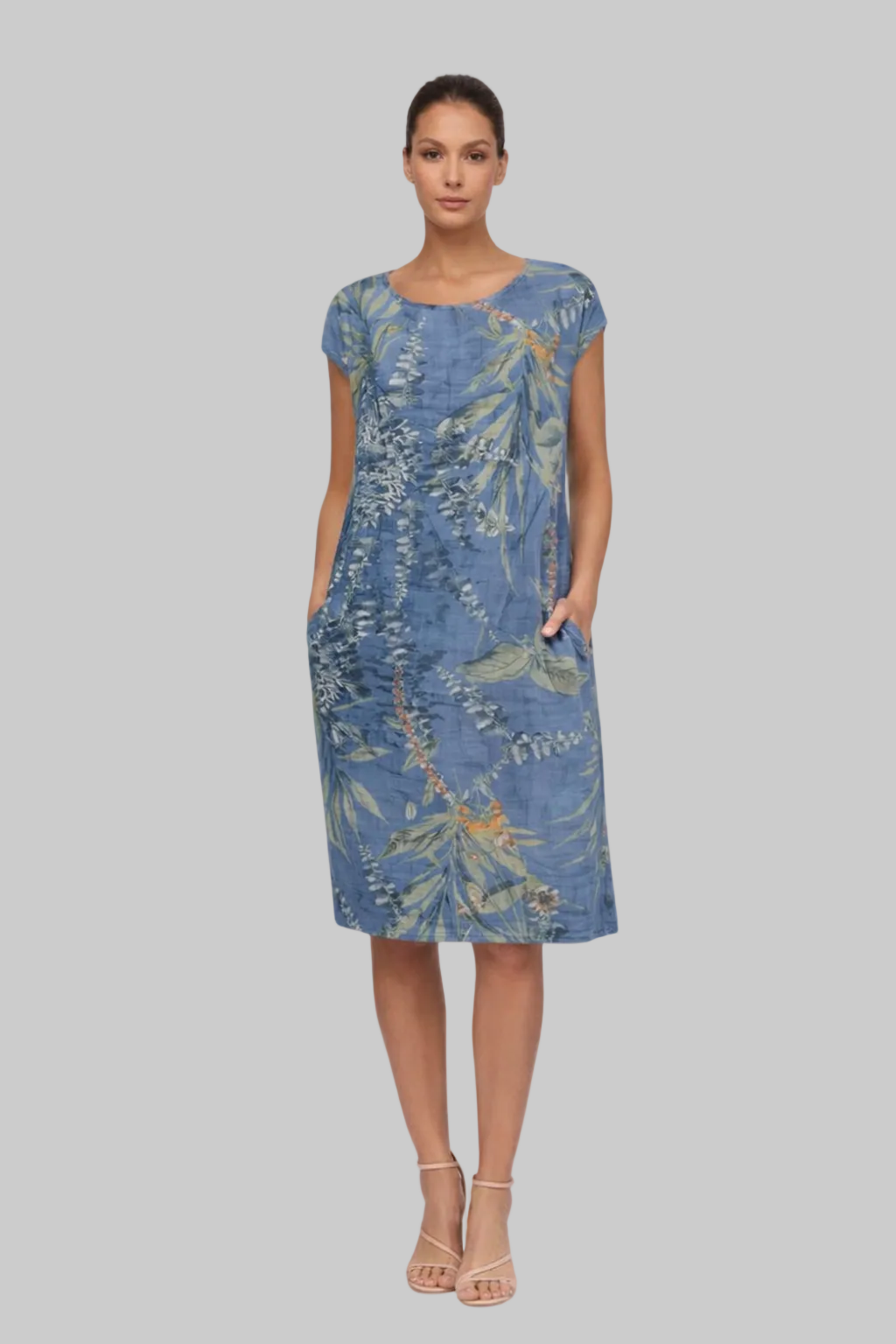 Women’s Shift Dress with Botanical Print and Hidden Side Pockets