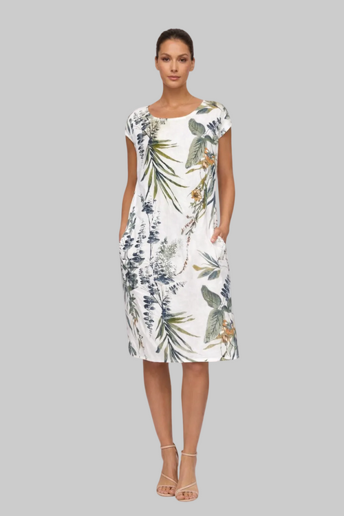 Women’s Shift Dress with Botanical Print and Hidden Side Pockets