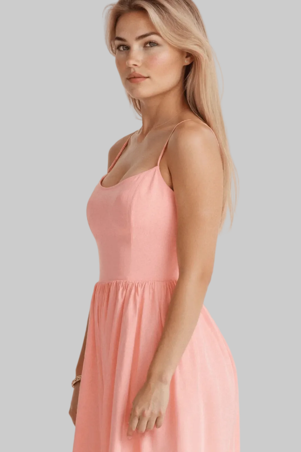 Women’s Midi Dress with Scoop Neckline and Gathered A-Line Skirt