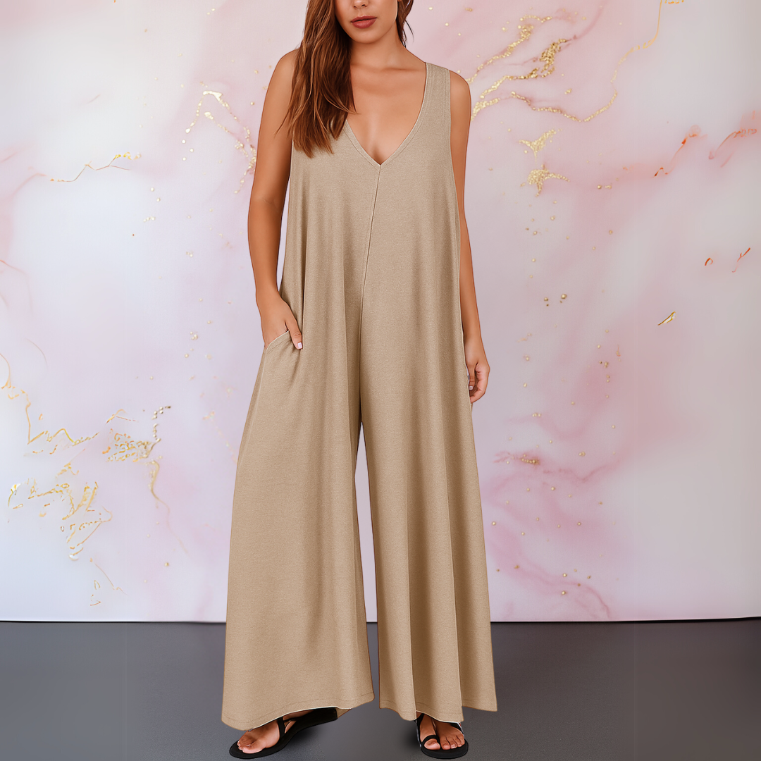 Women's Wide Leg Jumpsuit V-Neck Sleeveless Relaxed Fit with Pockets