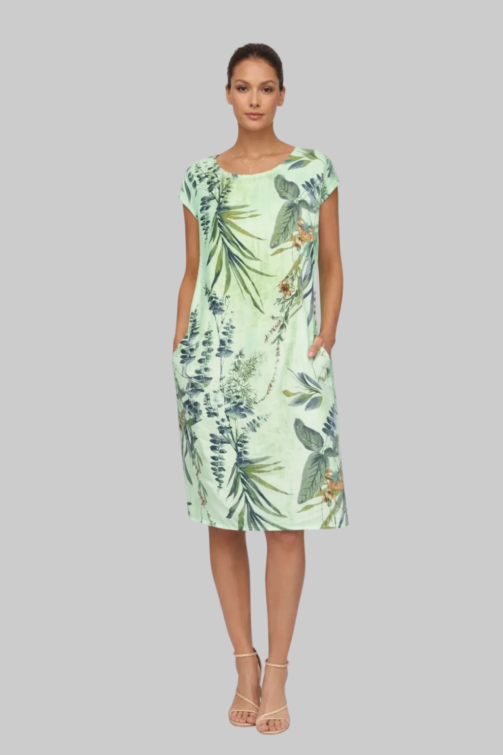 Women’s Shift Dress with Botanical Print and Hidden Side Pockets