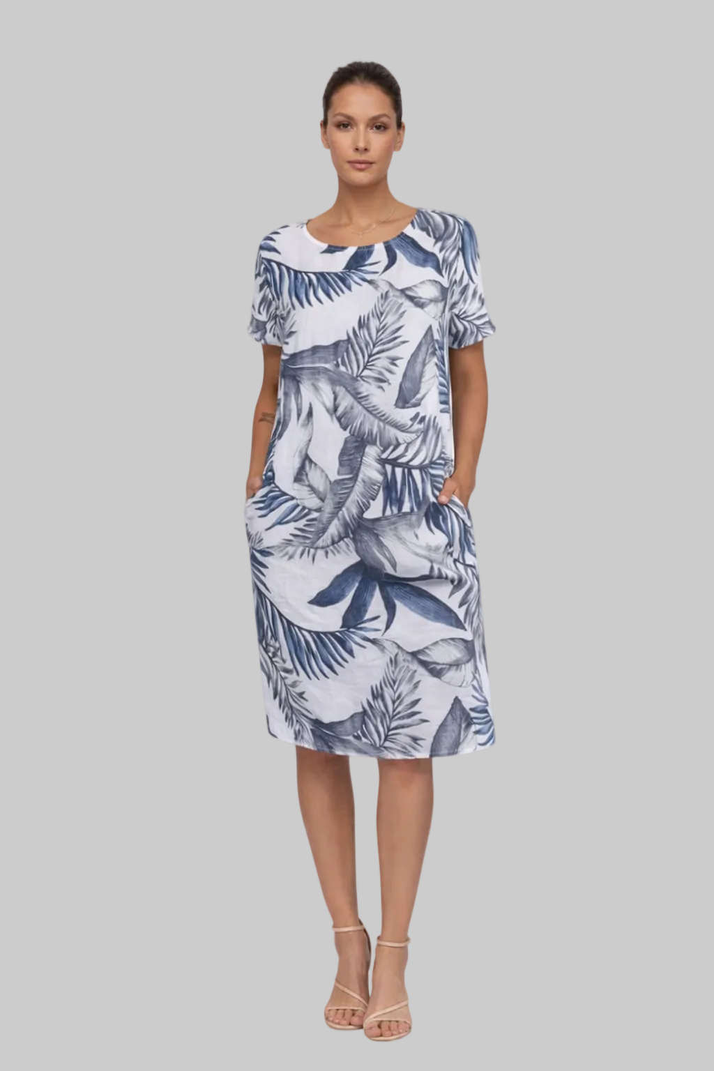Women’s Shift Dress with Botanical Print and Hidden Side Pockets