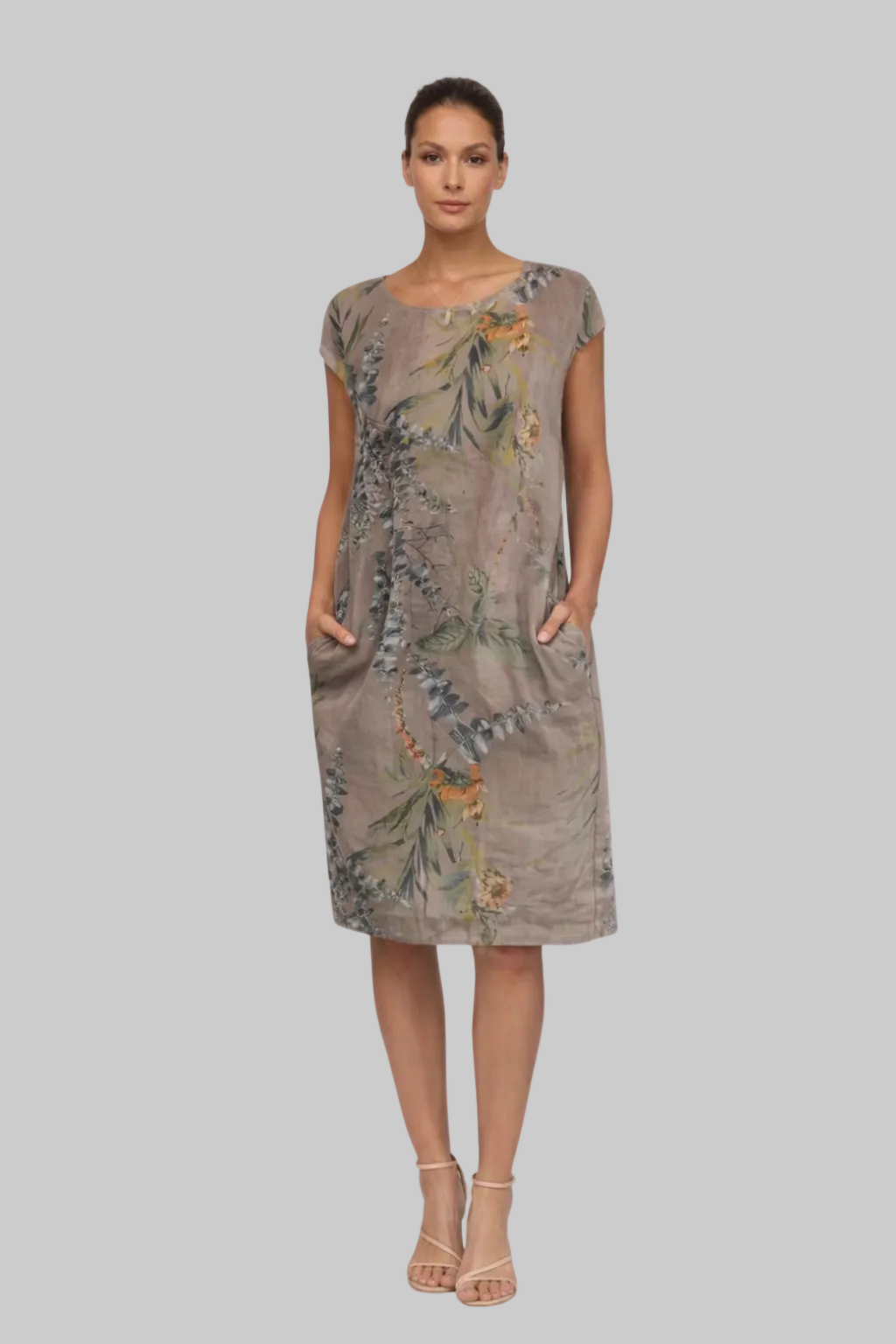 Women’s Shift Dress with Botanical Print and Hidden Side Pockets