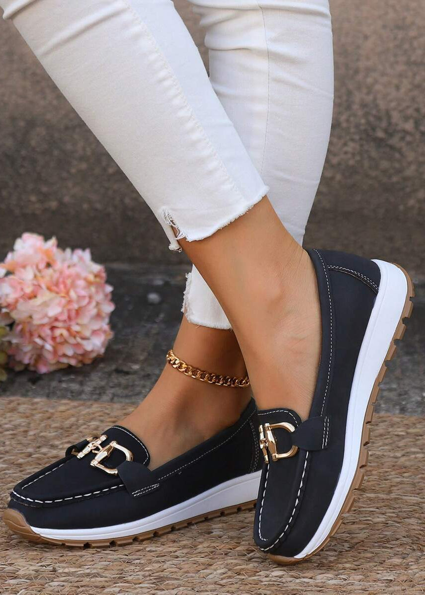 Women’s Slip-On Loafers with Gold Chain Bit and Contrast Platform Sole