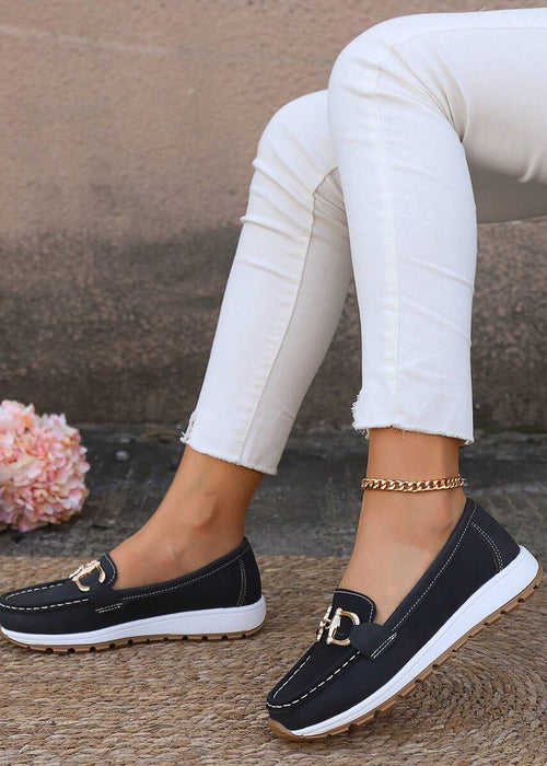 Women’s Slip-On Loafers with Gold Chain Bit and Contrast Platform Sole