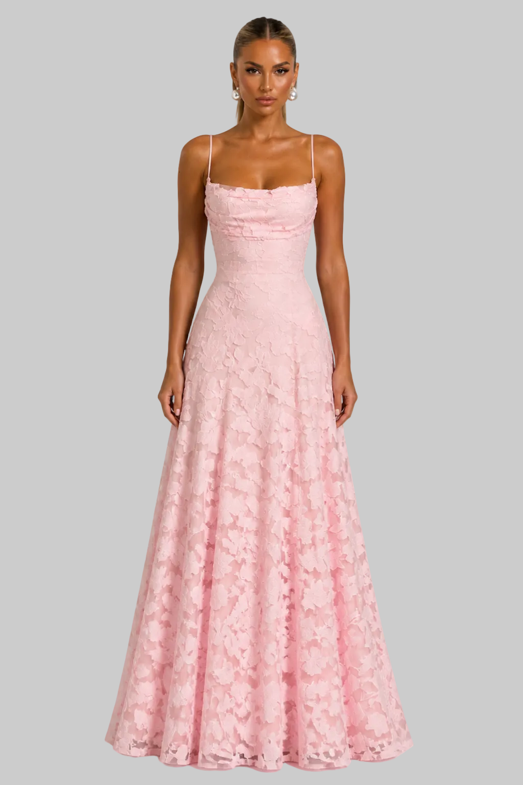 Women’s Maxi Dress with Cami Straps and Floral Brocade Texture