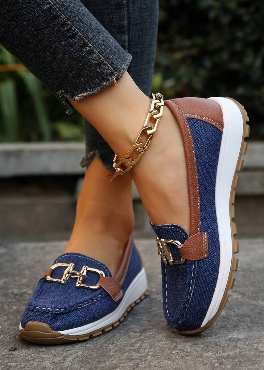 Women’s Slip-On Loafers with Gold Chain Bit and Contrast Platform Sole