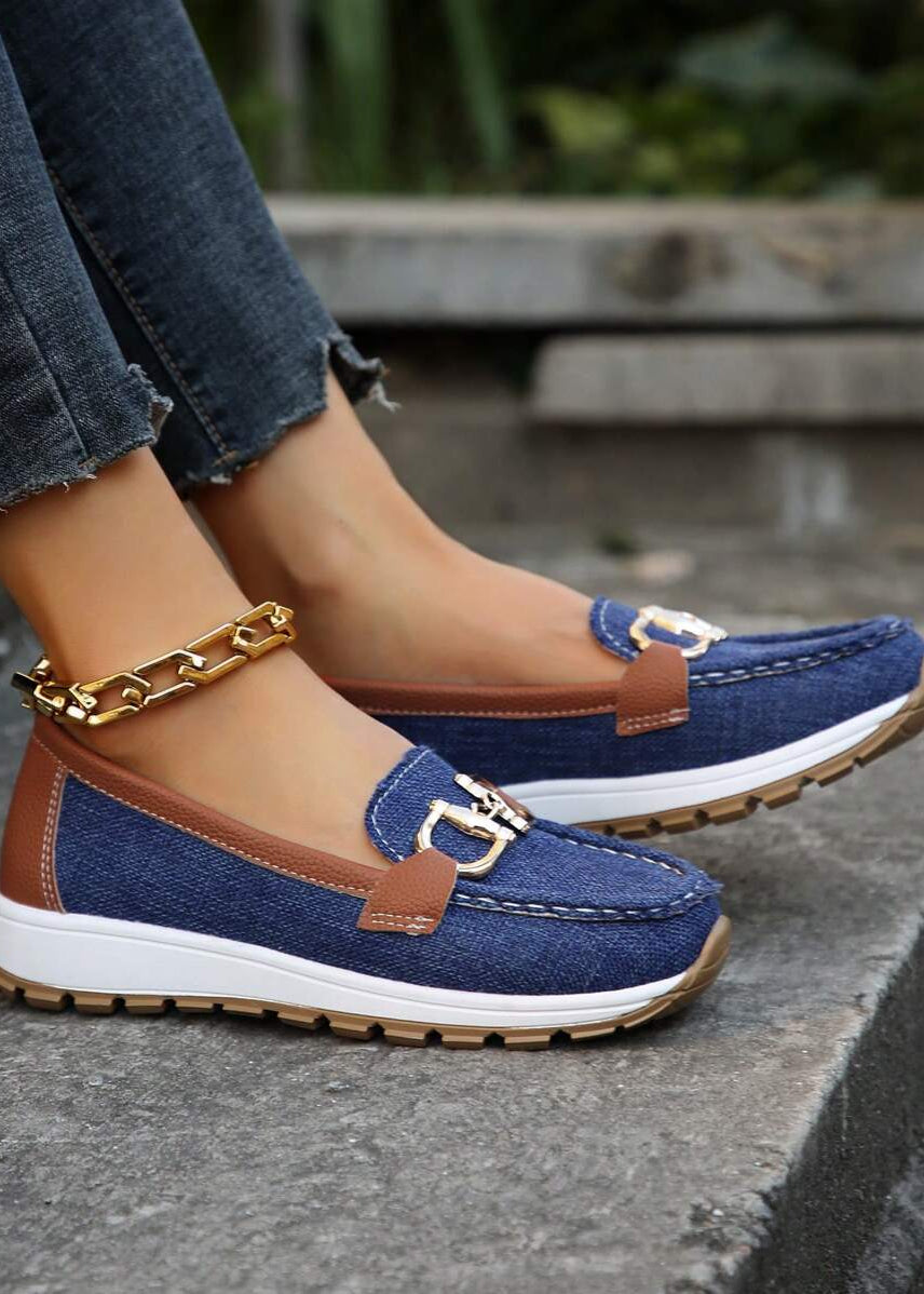 Women’s Slip-On Loafers with Gold Chain Bit and Contrast Platform Sole