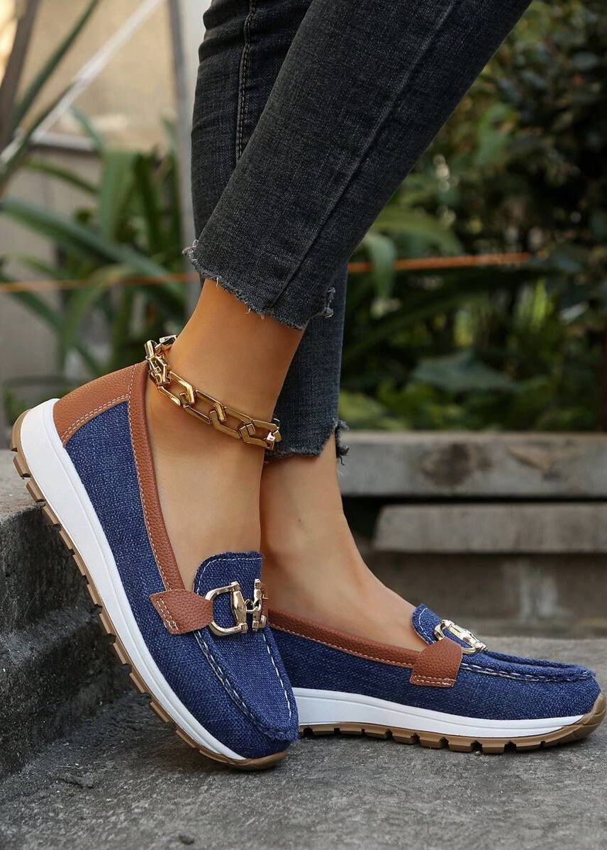 Women’s Slip-On Loafers with Gold Chain Bit and Contrast Platform Sole