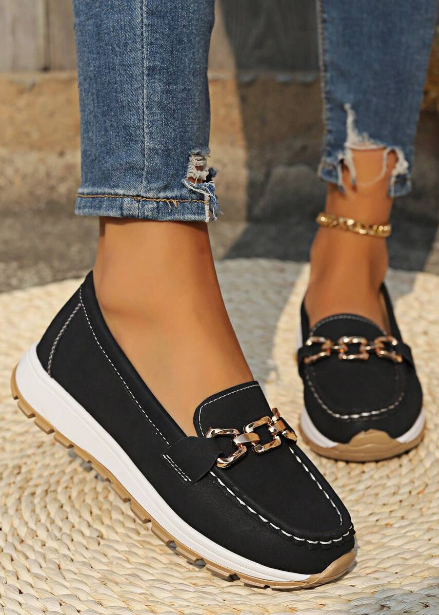 Women’s Slip-On Loafers with Gold Chain Bit and Contrast Platform Sole