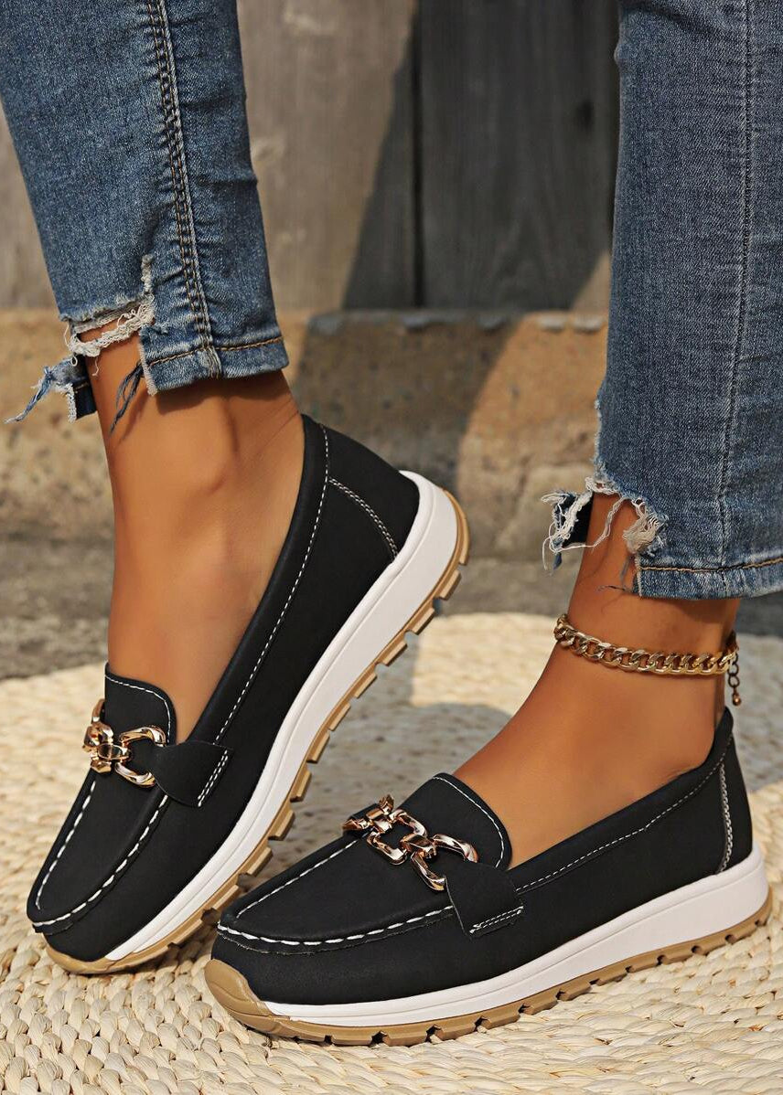 Women’s Slip-On Loafers with Gold Chain Bit and Contrast Platform Sole