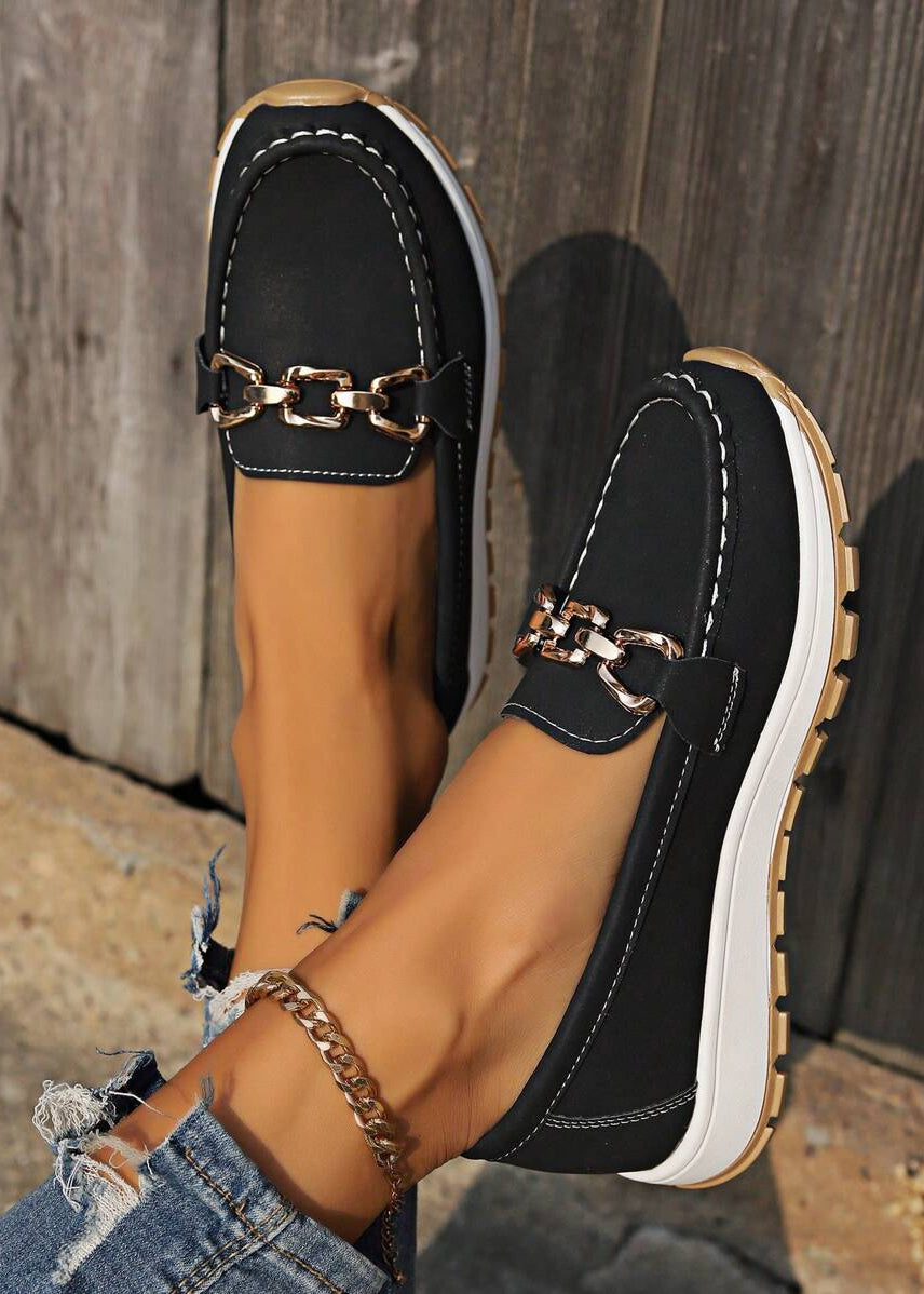 Women’s Slip-On Loafers with Gold Chain Bit and Contrast Platform Sole