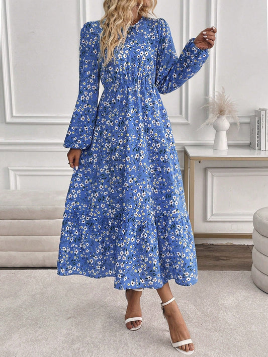Women¡¯s Maxi Dress with Bishop Sleeves and Smocked Waist