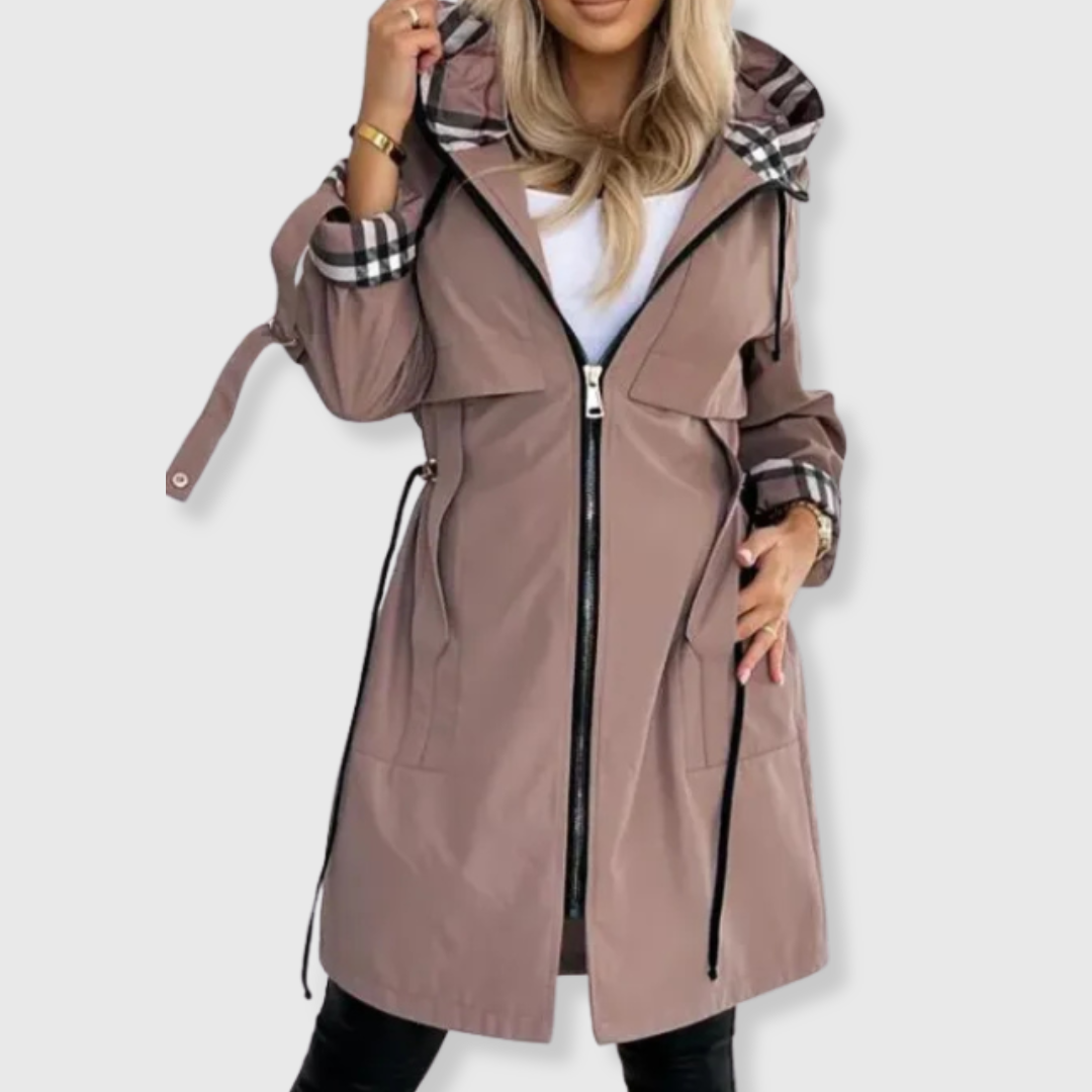 Ceylan Women’s Hooded Rain Parka With Plaid Lining Detail