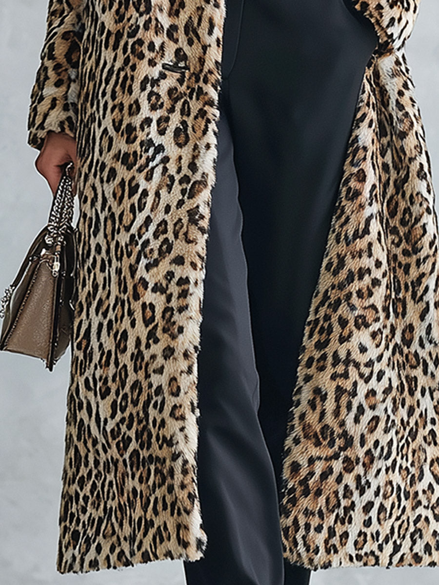 Premium Faux Short-Pile Leopard Print Stand-Collar Coat