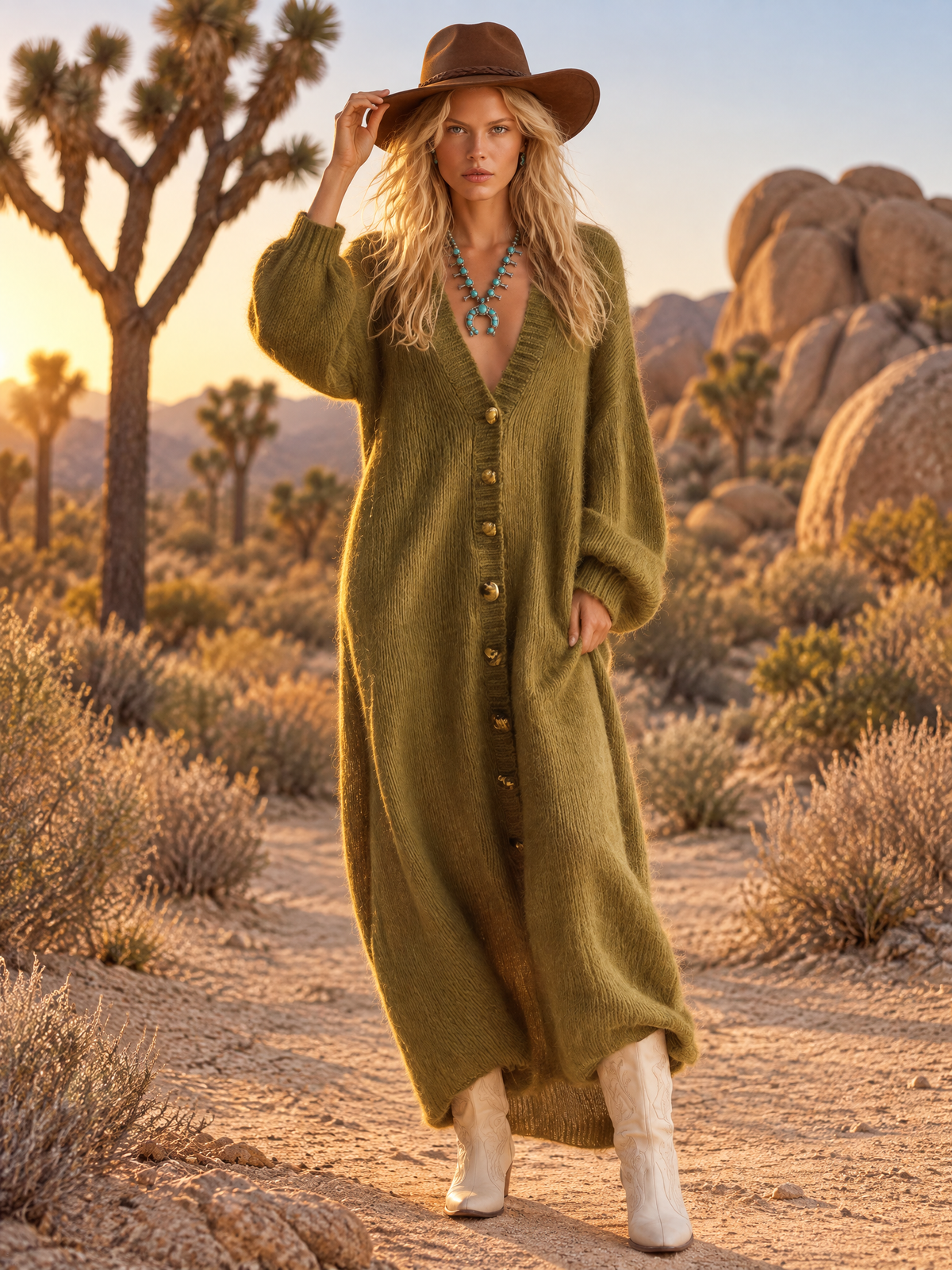 Lazy Boho Women's Olive Green Chunky Knit Maxi Cardigan Dress Duster Sweater