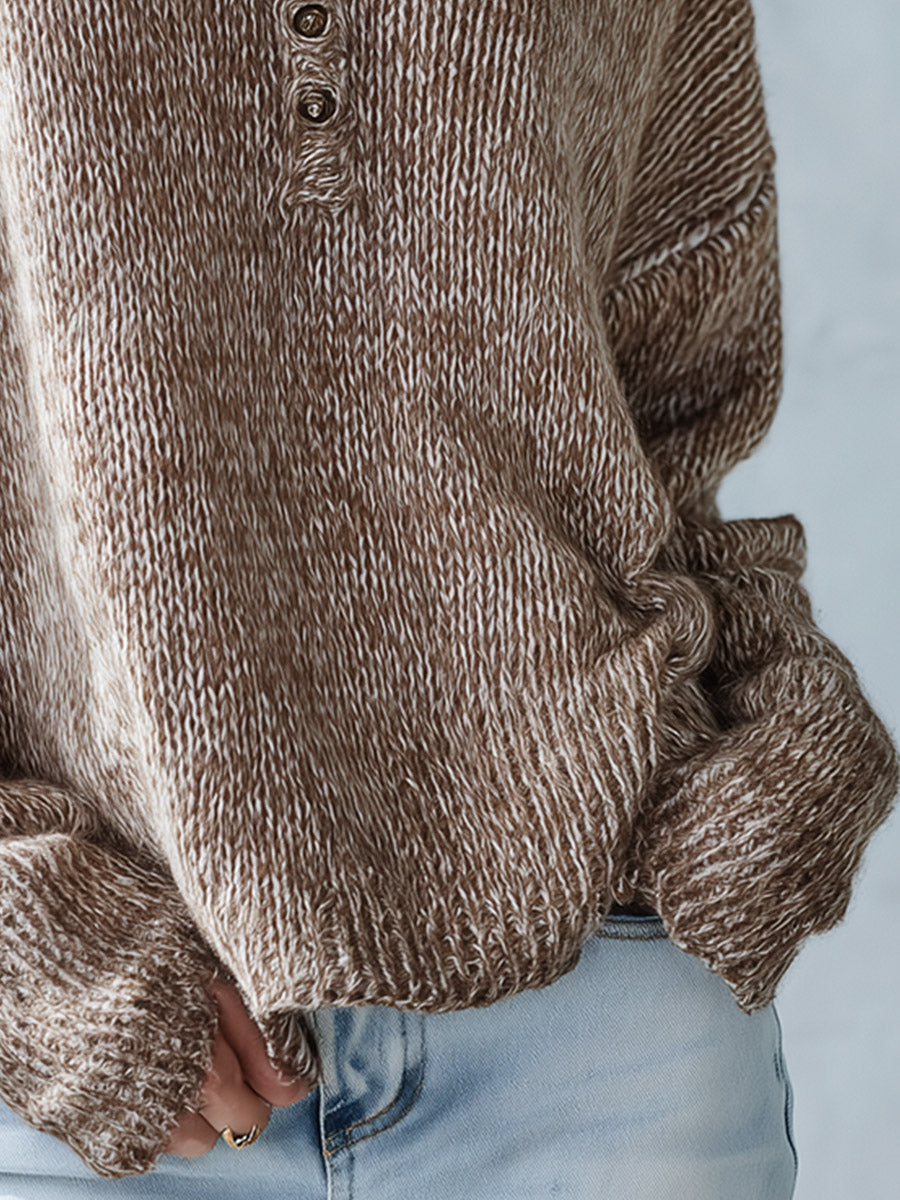 Stylish Loose-Fit Speckled Brown Hooded Sweater