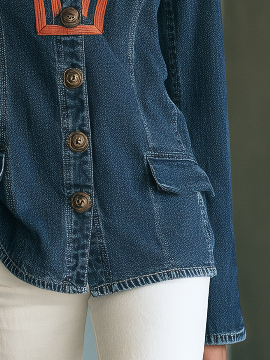 Navy Knit Cardigan Jacket V Neck Button Front Contrast Trim